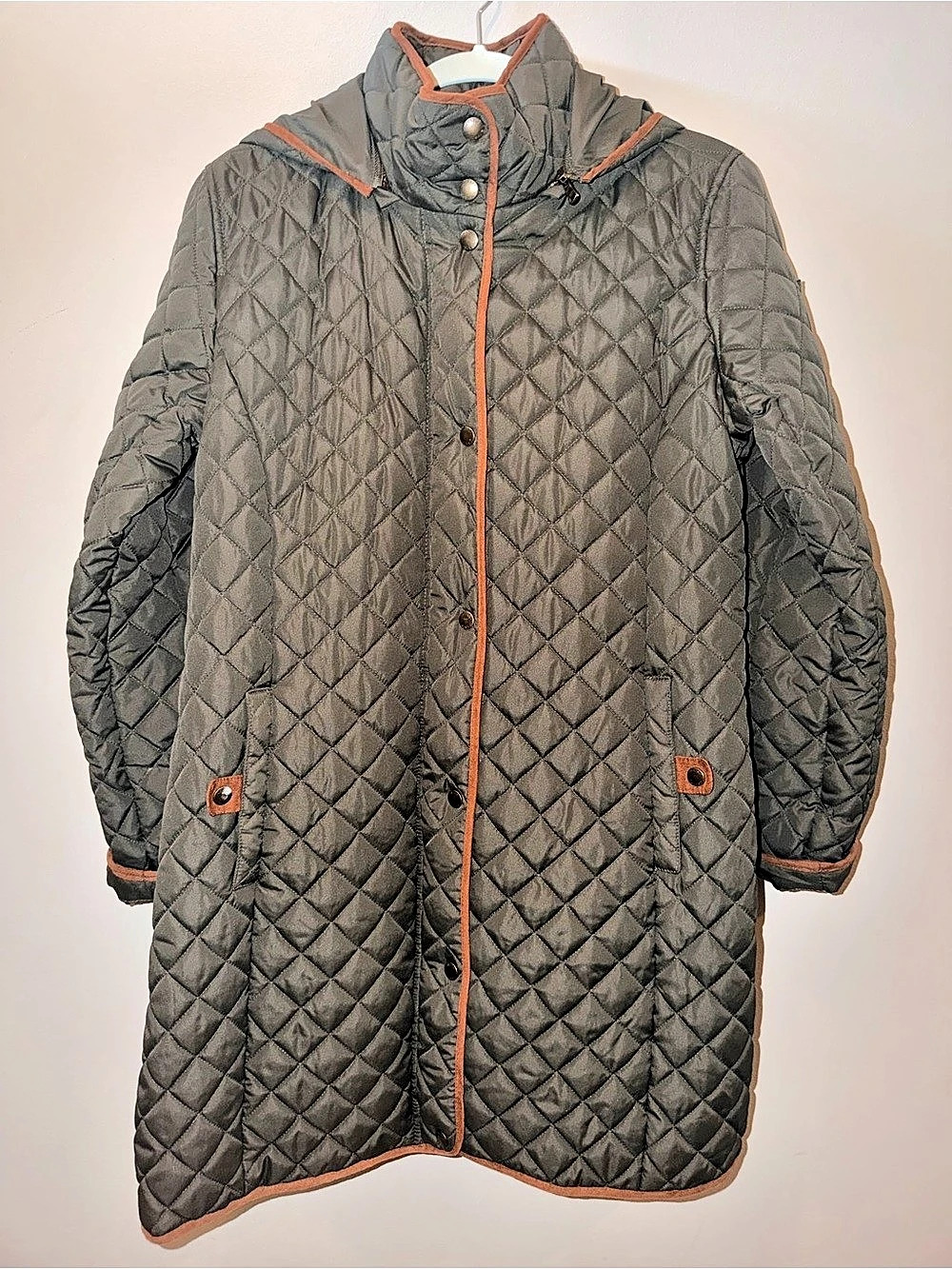 Chaps Ralph Lauren Women’s L Quilted Hooded Jacket Barn Riding Coat Olive Green